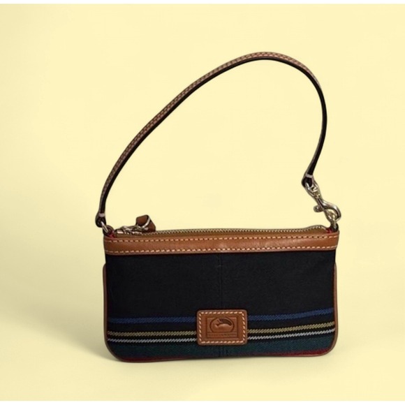 Dooney & Bourke Handbags - Dooney & Bourke Large Zip Denim Tartan Striped Wristlet